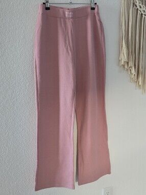 NWOT Comfrt Pink Knit Wide-Leg Lounge Pants Cotton Blend cozy waffle Knit